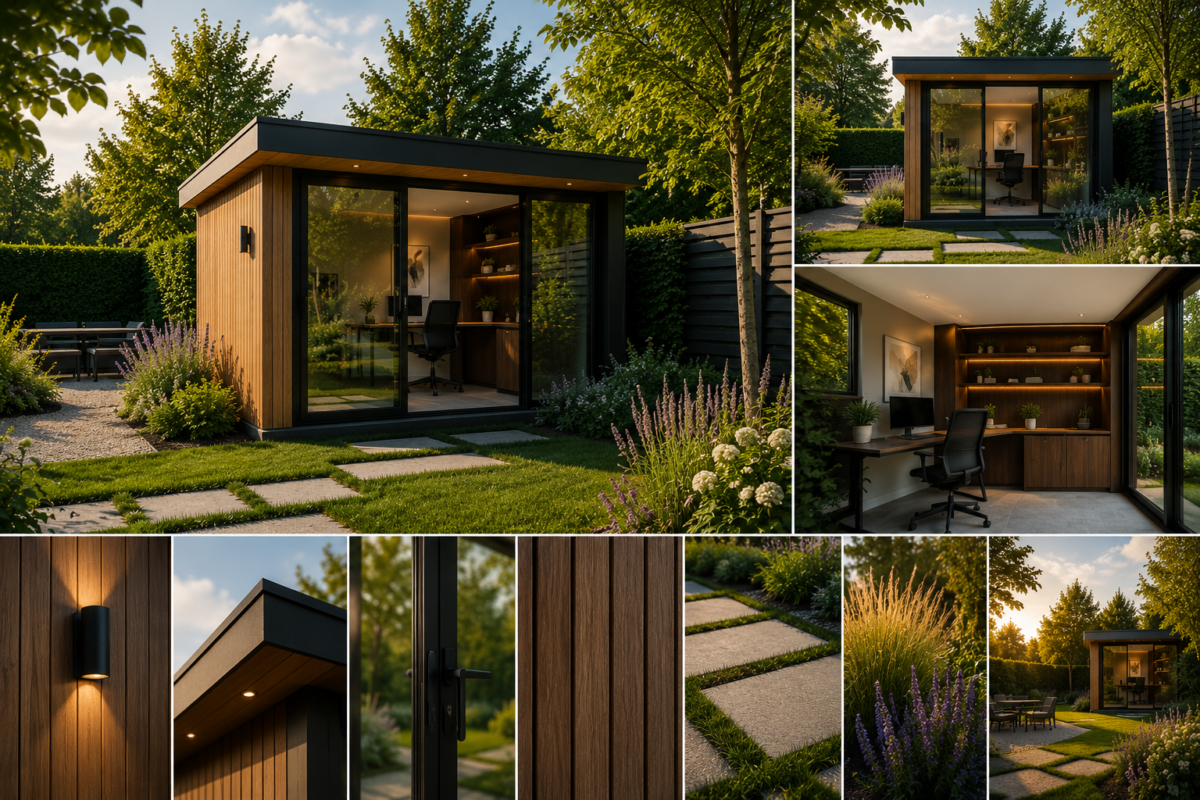 Details van luxe houten tuinkantoor op maat van Van Dorresteijn Buitenverblijven