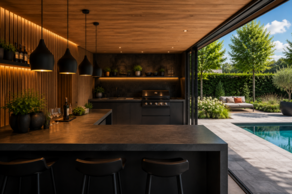 Poolhouse met buitenkeuken en zwembad van Van Dorresteijn Buitenverblijven