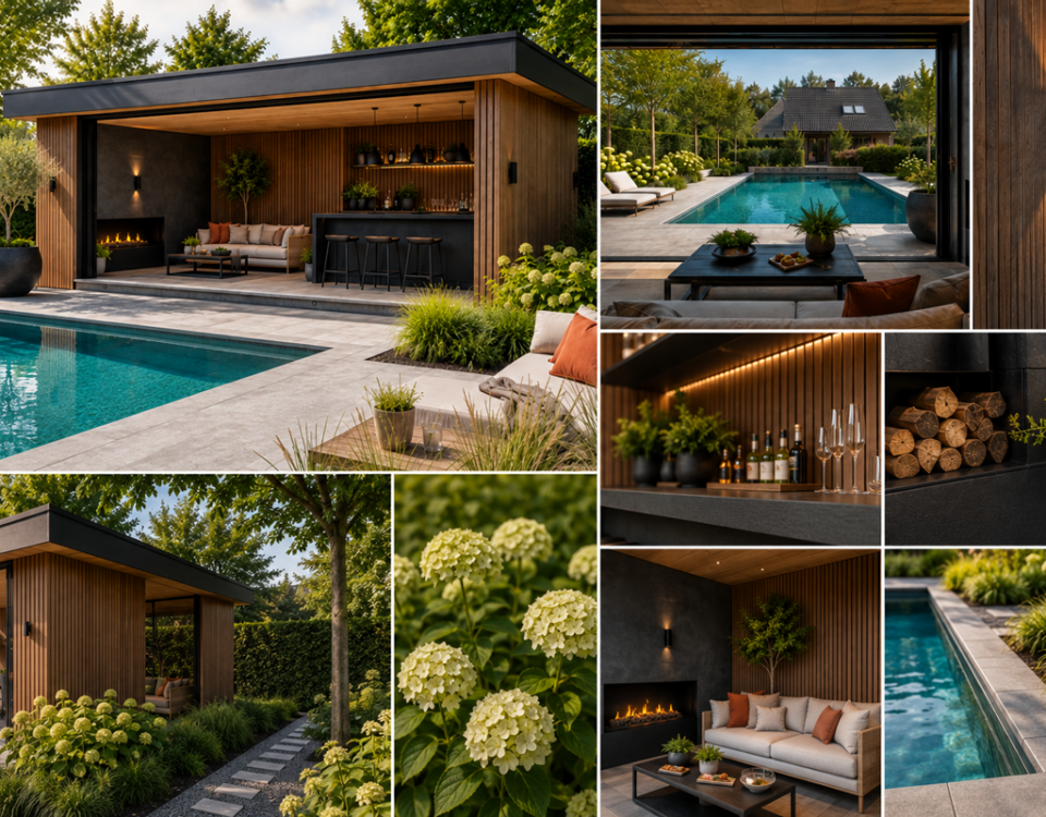 Details van luxe houten poolhouse op maat van Van Dorresteijn Buitenverblijven