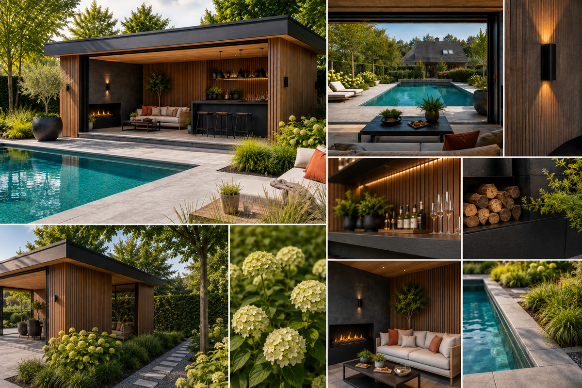 Details van luxe houten poolhouse op maat van Van Dorresteijn Buitenverblijven
